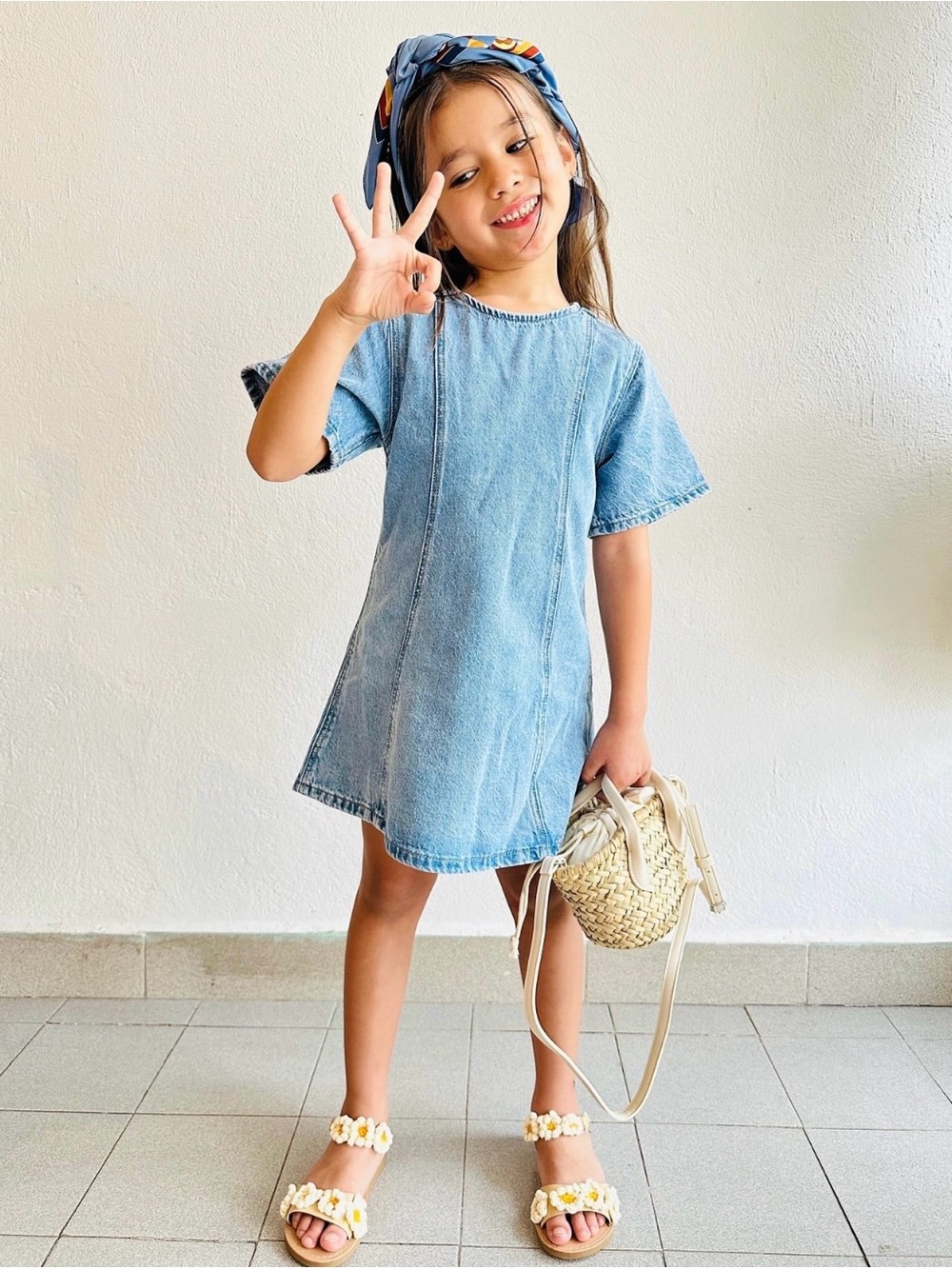 Pre-owned ZARA Girls Light Blue Short Sleeve Denim Dress/ Size: 8